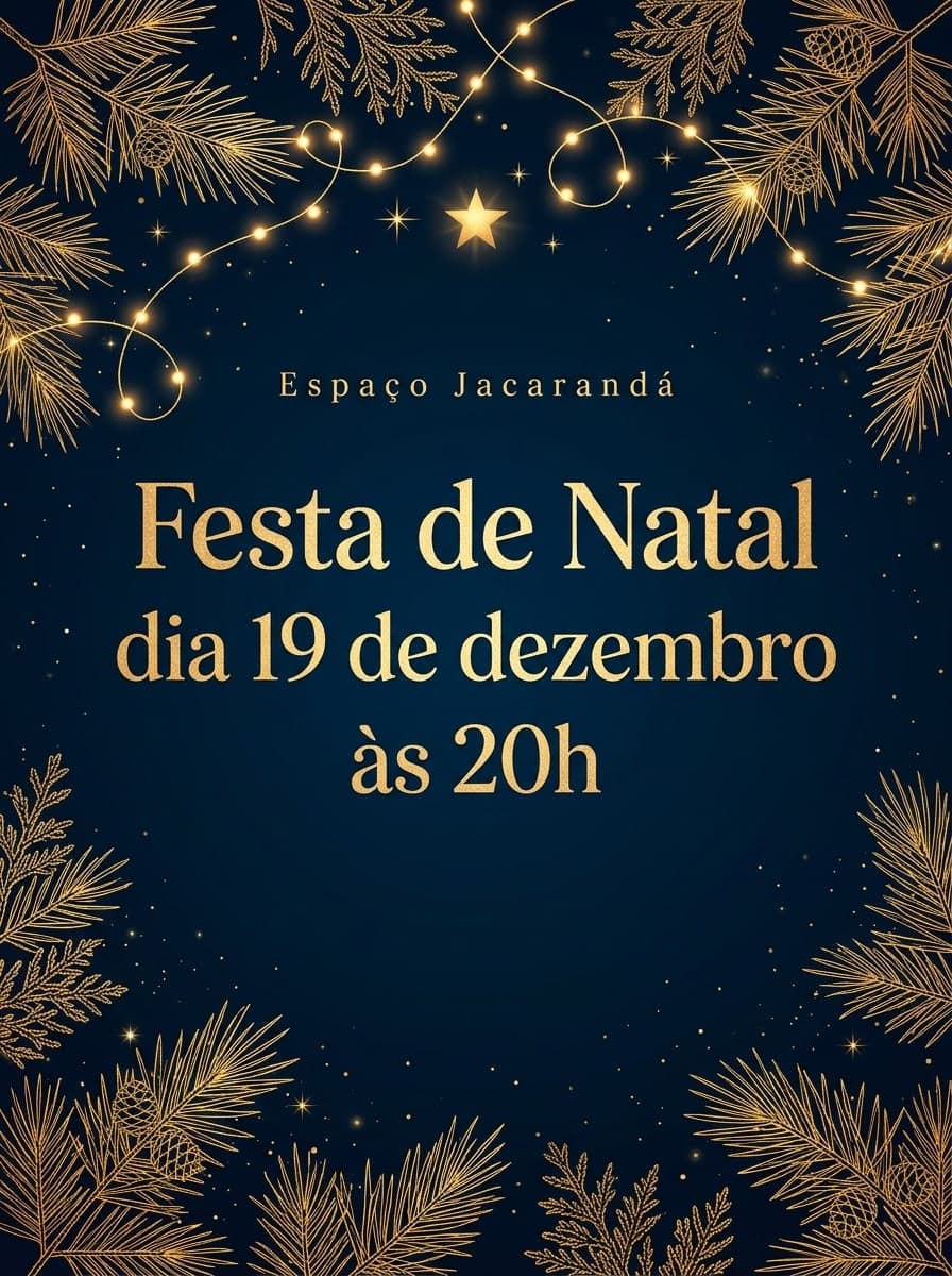 Convite para festa: “Espaço Jacarandá” · “Festa de Natal dia 19 de dezembro às 20h”