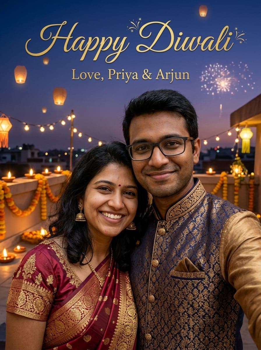 Couple under sky lanterns