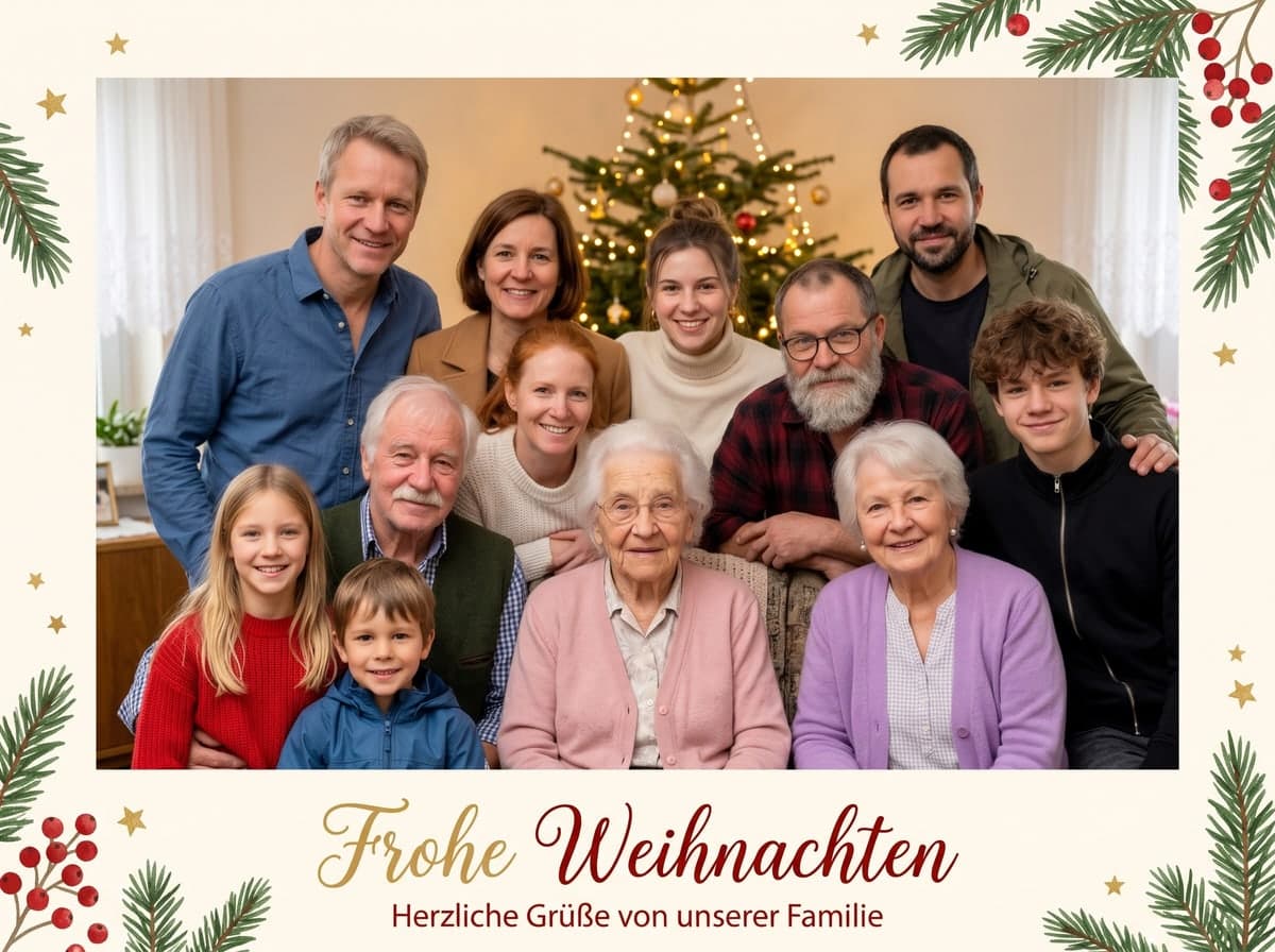 German Christmas card, 12 people from 6 photos