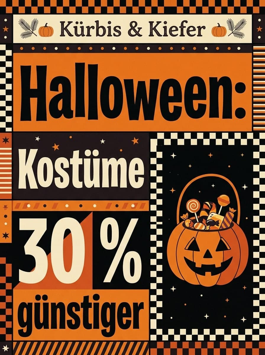 Halloween-Aktion: „Kürbis & Kiefer“ · „Halloween: Kostüme 30 % günstiger“