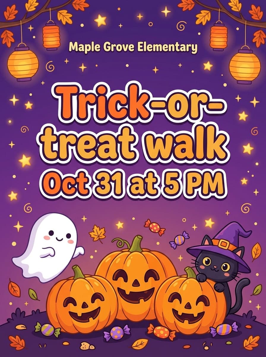 Trick-or-treat: “Maple Grove Elementary” · “Trick-or-treat walk Oct 31 at 5 PM”