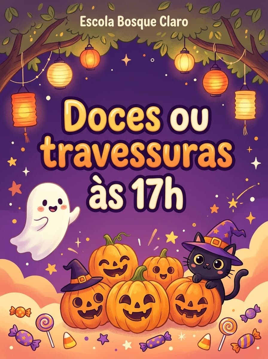 Doces ou travessuras: “Escola Bosque Claro” · “Doces ou travessuras às 17h”
