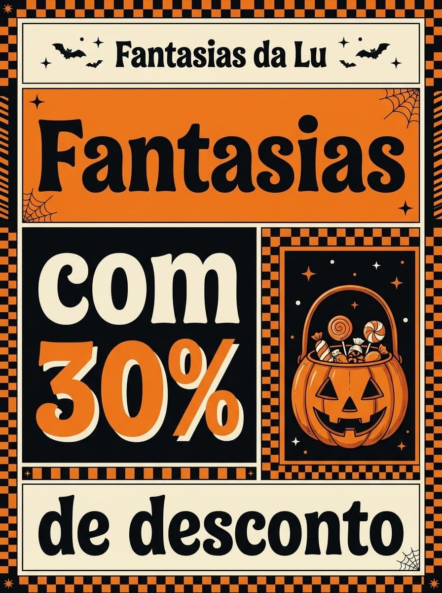Oferta de Halloween: “Fantasias da Lu” · “Fantasias com 30% de desconto”