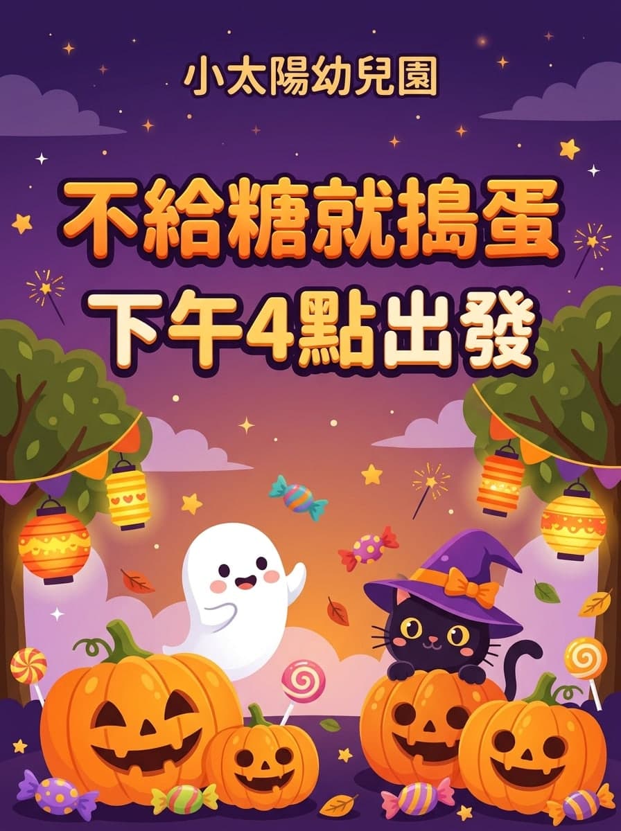 不給糖就搗蛋: “小太陽幼兒園” · “不給糖就搗蛋 下午4點出發”