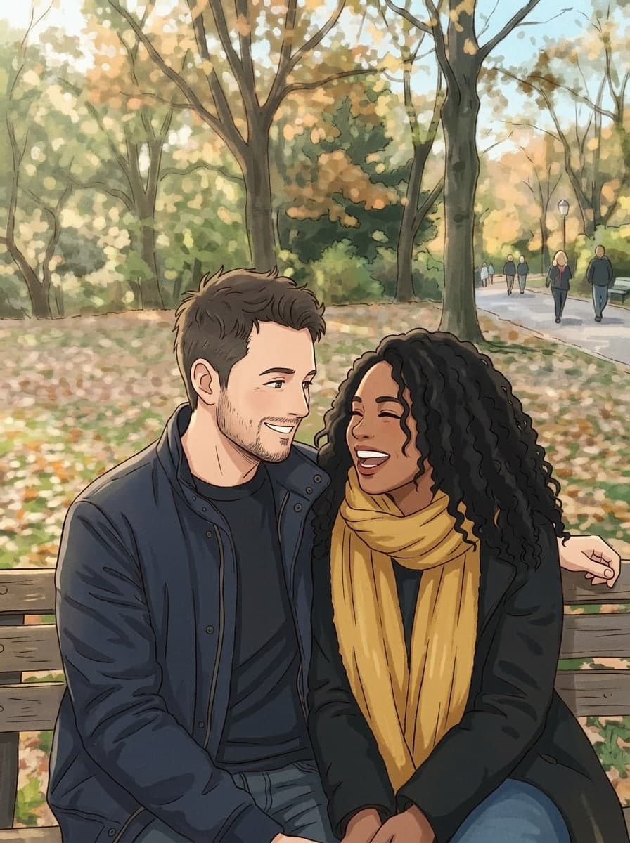Couple sur un banc en anime aquarelle