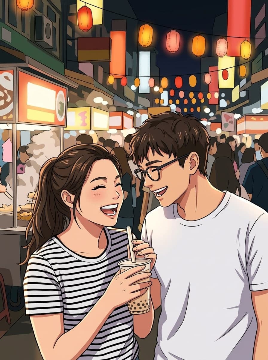 夜市情侶變電視動畫風