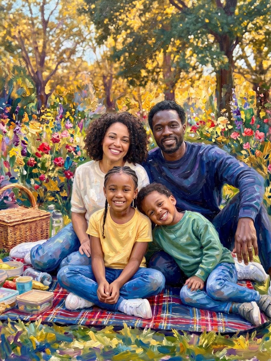 Family of four, impressionist