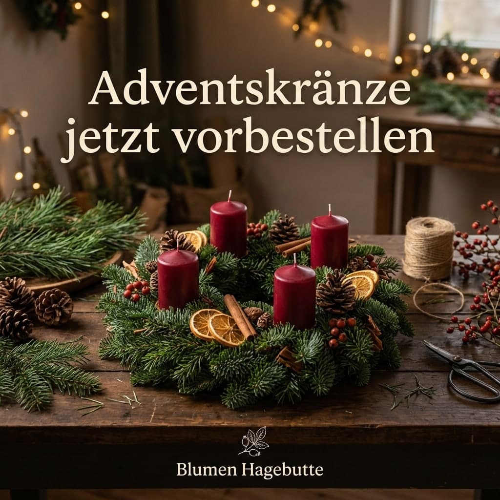Saison: „Blumen Hagebutte“ · „Adventskränze jetzt vorbestellen“