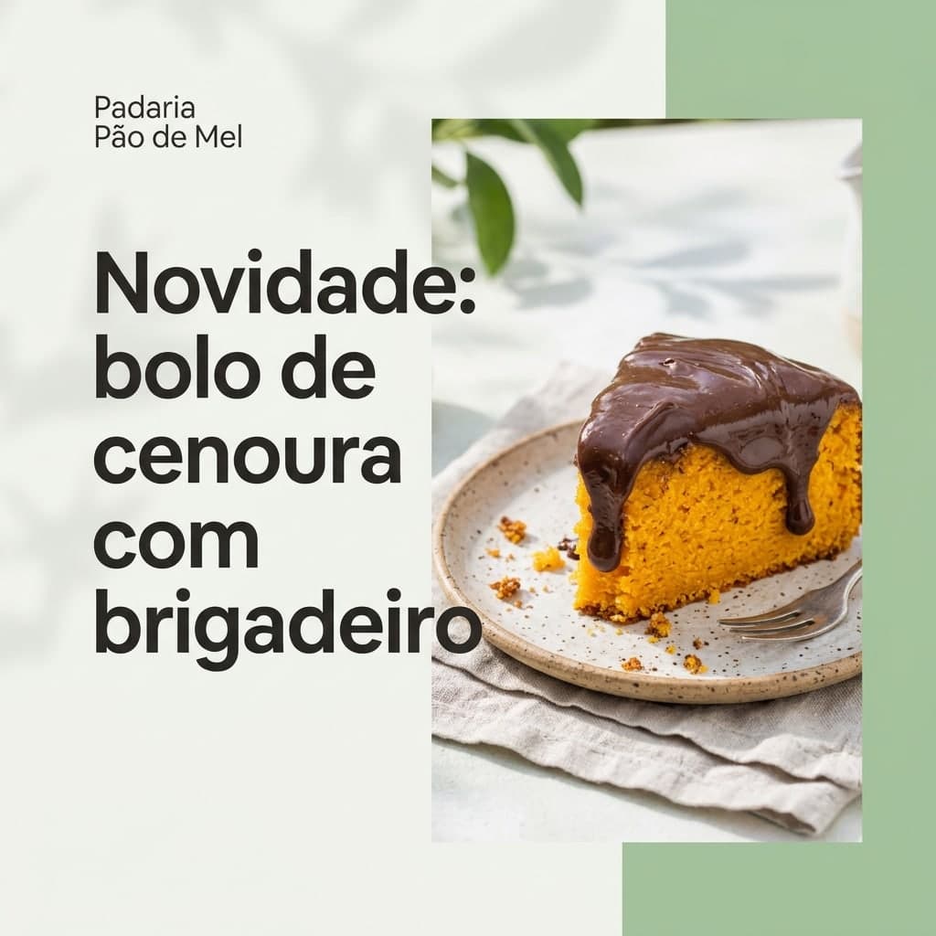 Novidade: “Padaria Pão de Mel” · “Novidade: bolo de cenoura com brigadeiro”