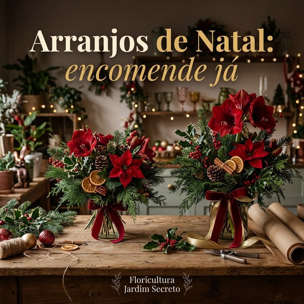 Data comemorativa: “Floricultura Jardim Secreto” · “Arranjos de Natal: encomende já”