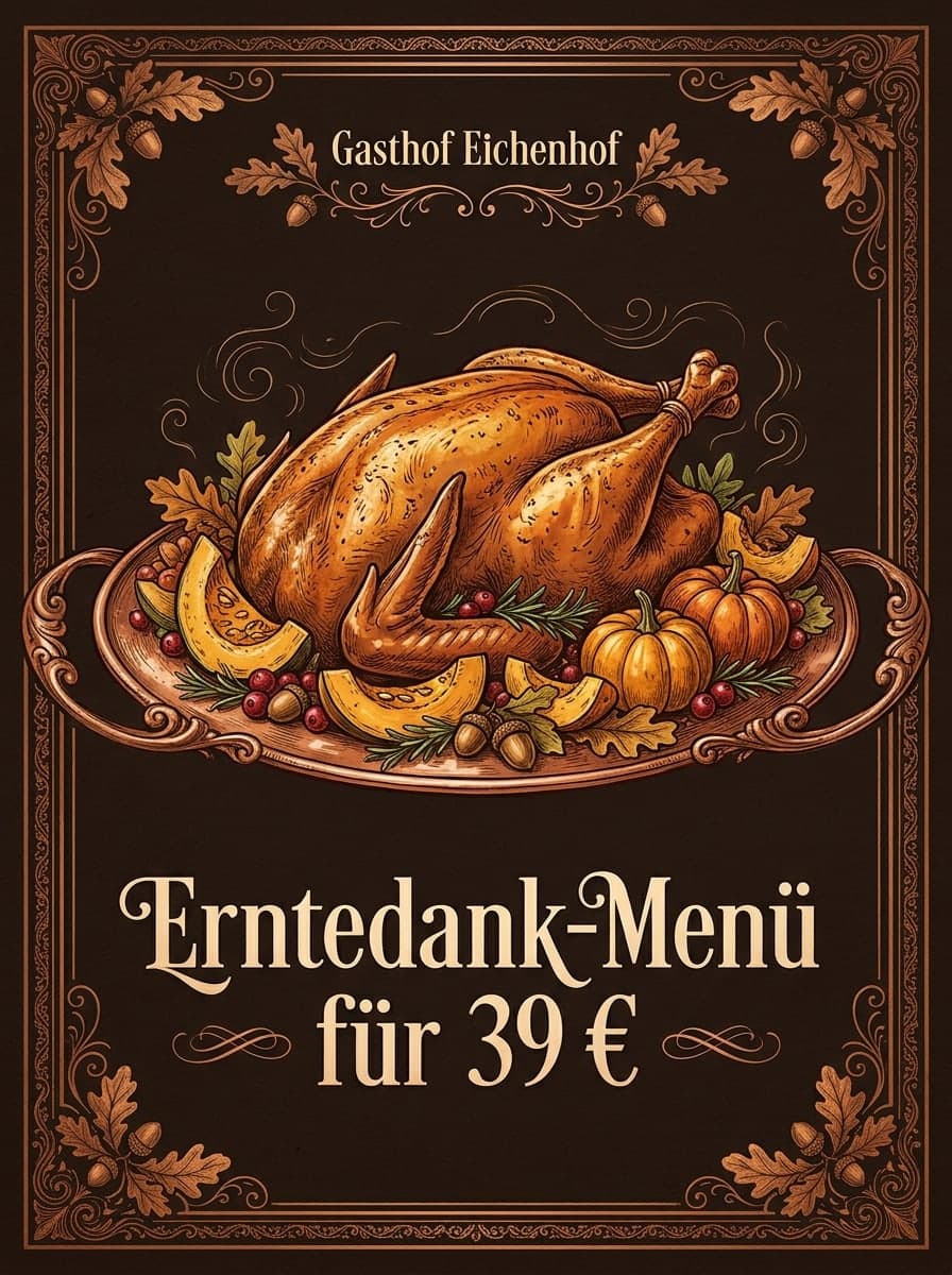 Festessen im Restaurant: „Gasthof Eichenhof“ · „Erntedank-Menü für 39 €“