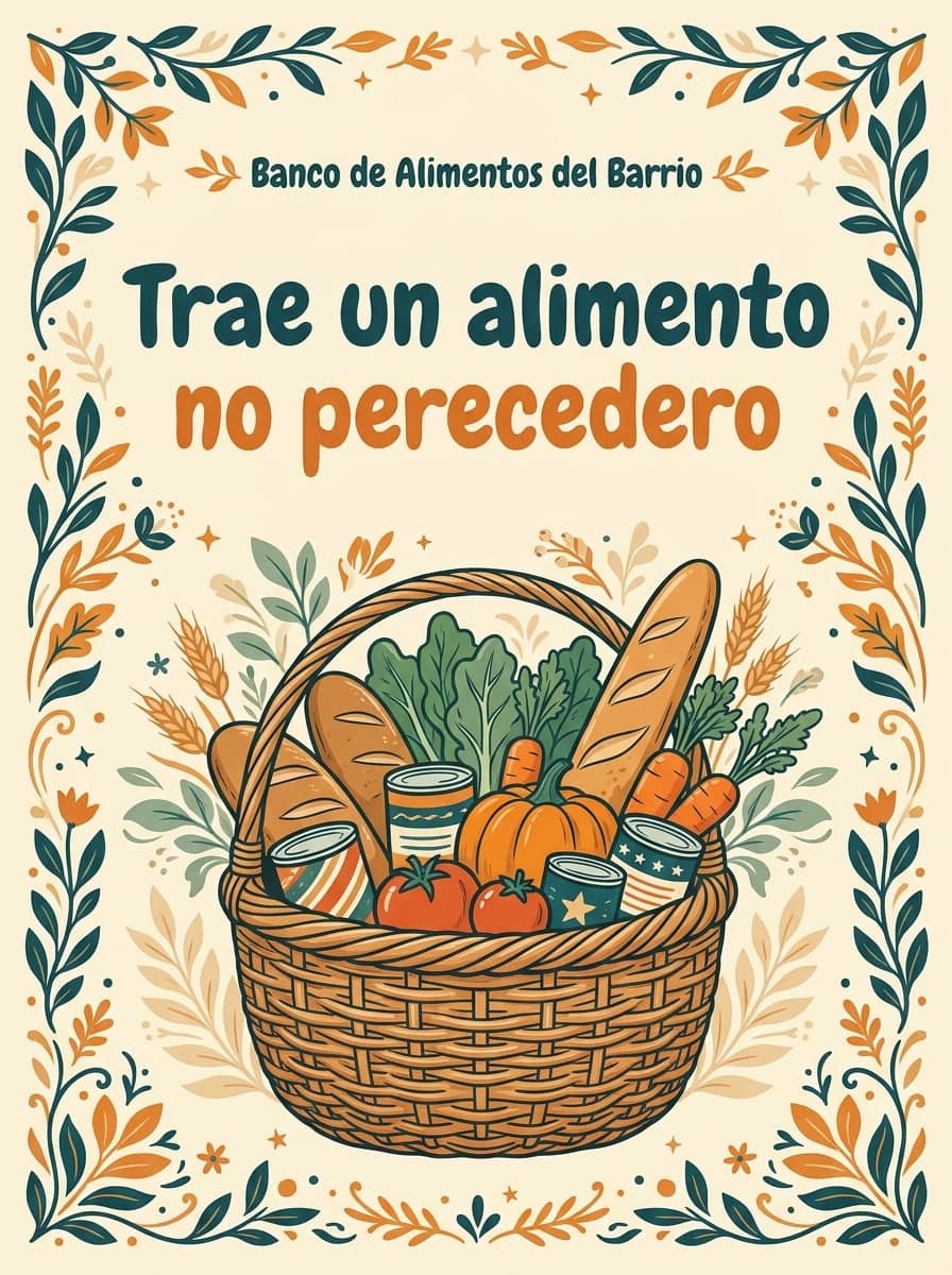 Colecta de alimentos: «Banco de Alimentos del Barrio» · «Trae un alimento no perecedero»