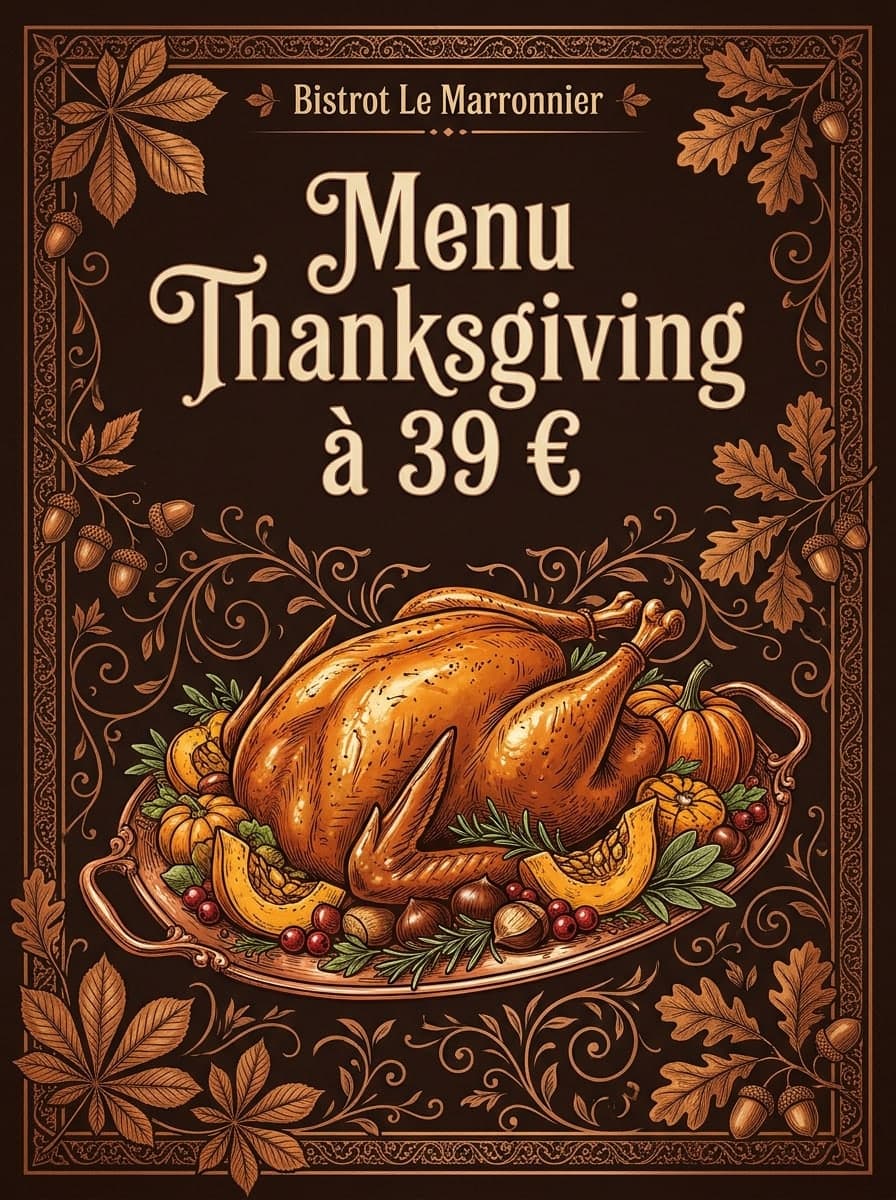 Dîner au restaurant: « Bistrot Le Marronnier » · « Menu Thanksgiving à 39 € »