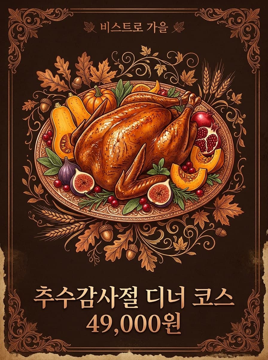 레스토랑 디너: “비스트로 가을” · “추수감사절 디너 코스 49,000원”