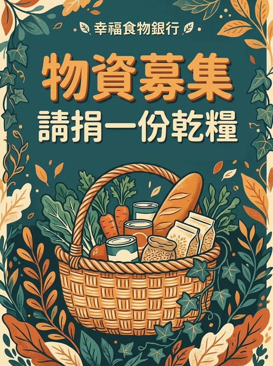 社區食物募集: “幸福食物銀行” · “物資募集 請捐一份乾糧”