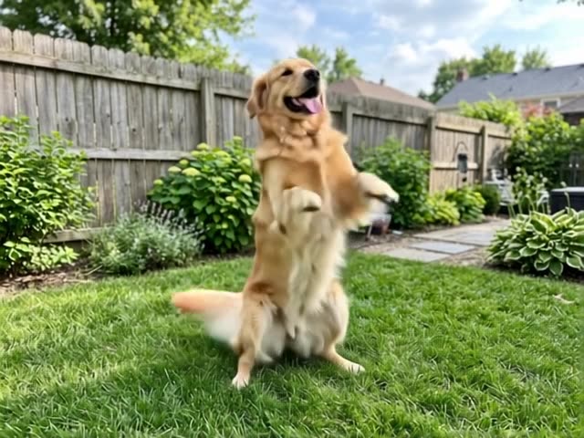 AI Pet Dance Generator · Golden retriever in the backyard