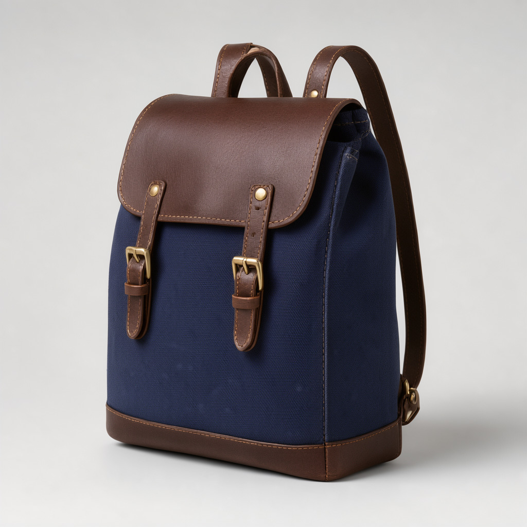 One colour changed, the rest kept: Change the backpack to dark navy blue and keep everything else unchanged.