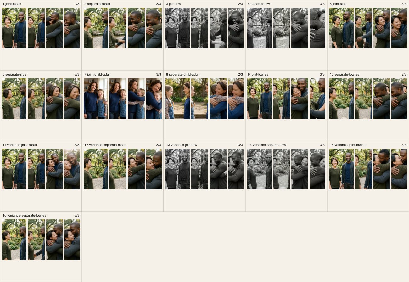 Measured result grid for all 16 clips