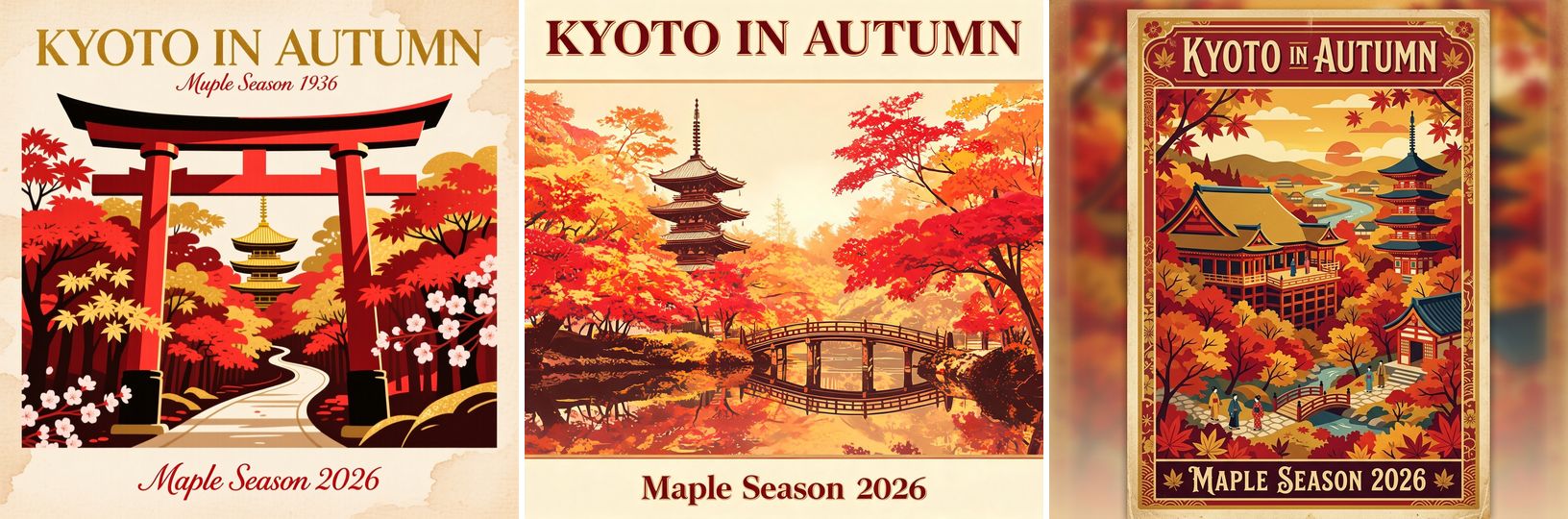 Kyoto poster test with required English headlines from all three models