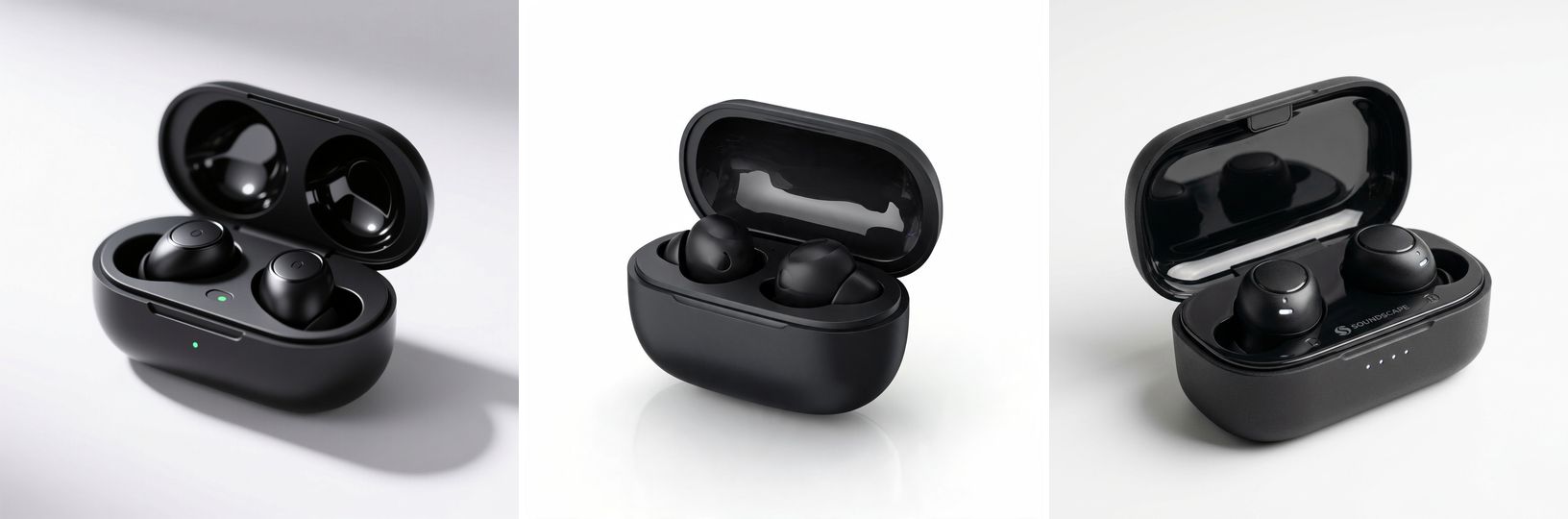 Earbuds case product photo from all three models