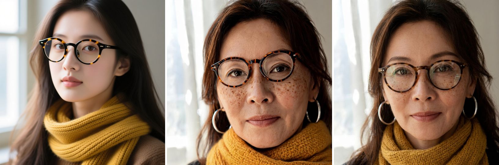 Portrait edit test: glasses and scarf added by all three models