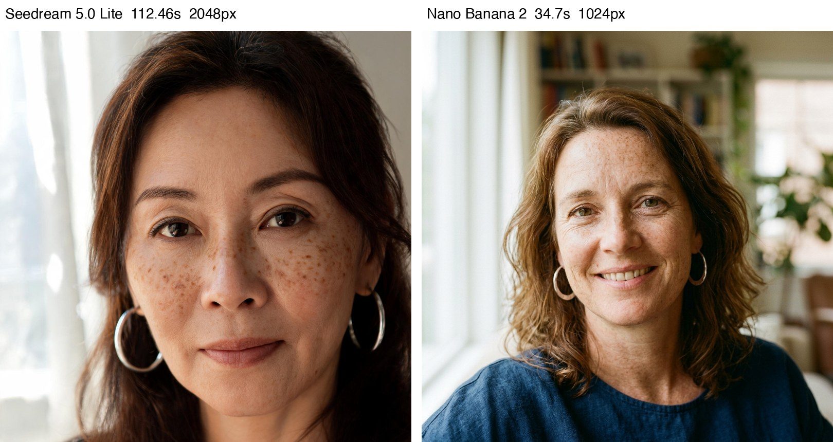 Seedream 5.0 Lite and Nano Banana 2 portraits side by side