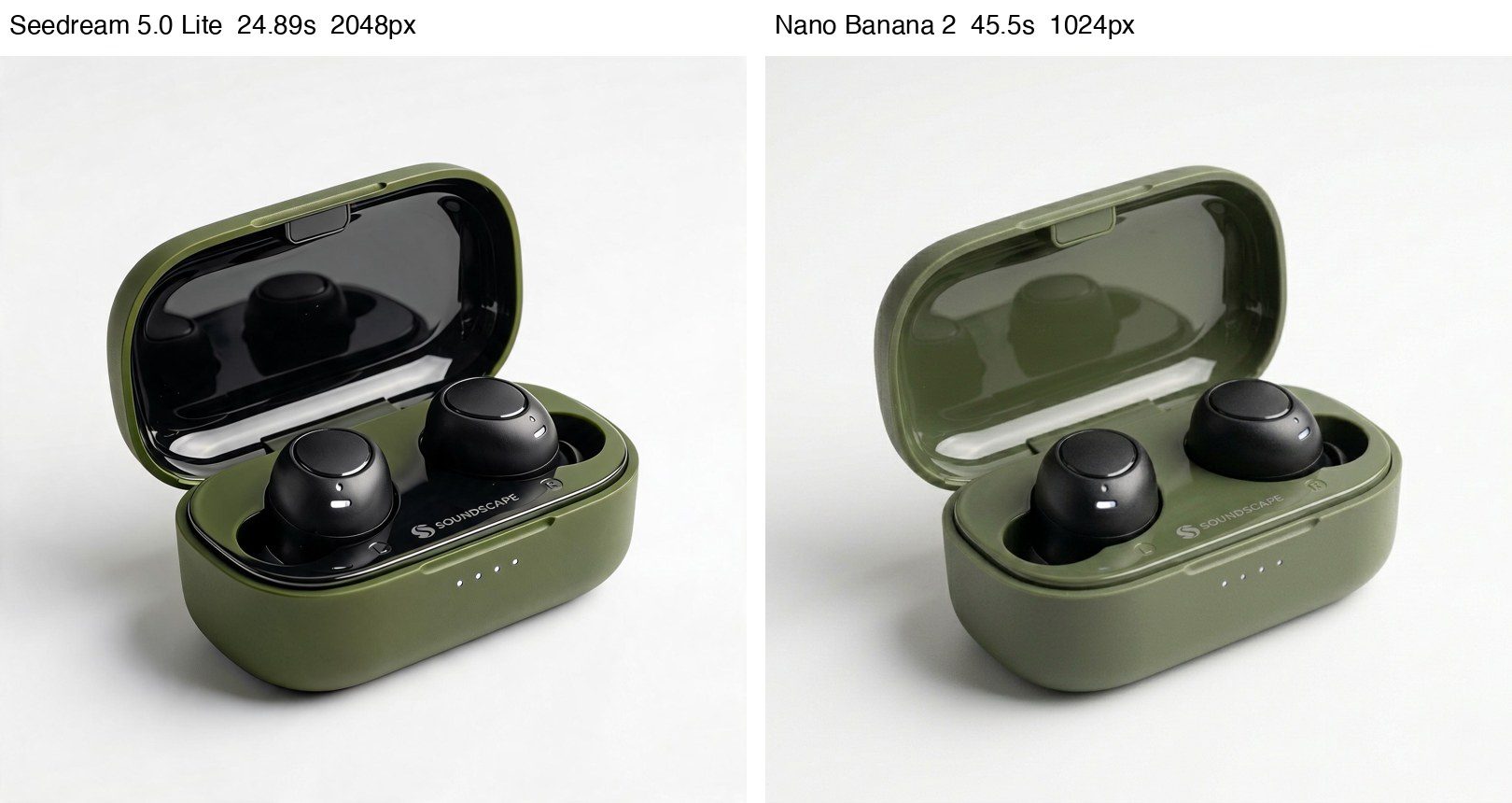 Earbuds case recolored to olive green by both models