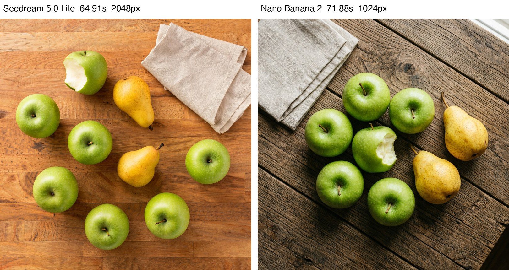 Apples and pears overhead shot from both models