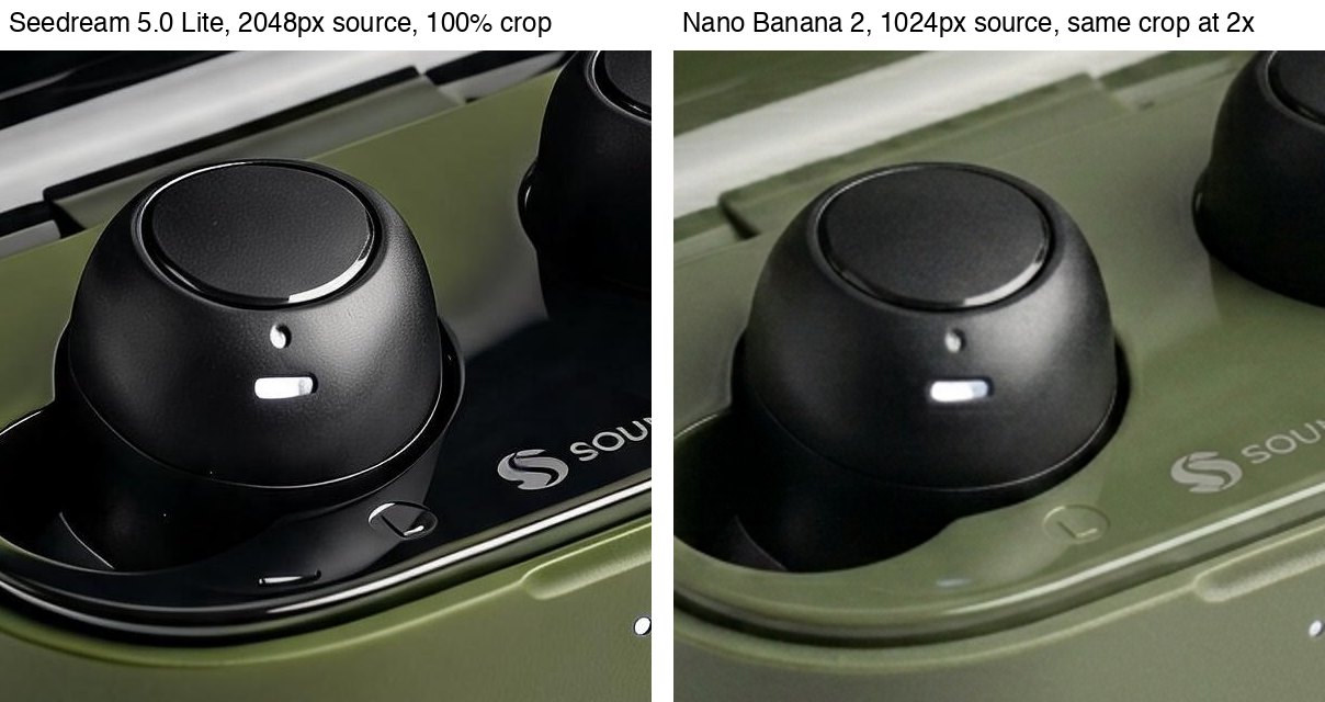 100 percent crop of the earbud from both models